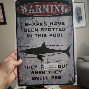 Warning Shark Pool Sign - Black and Gray Home Wall Decor